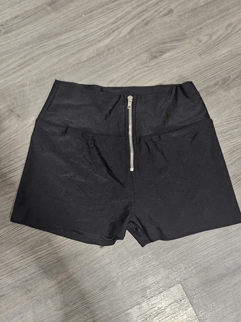 iHeartRaves Black High-Waist Shorts with Front Silver Zip